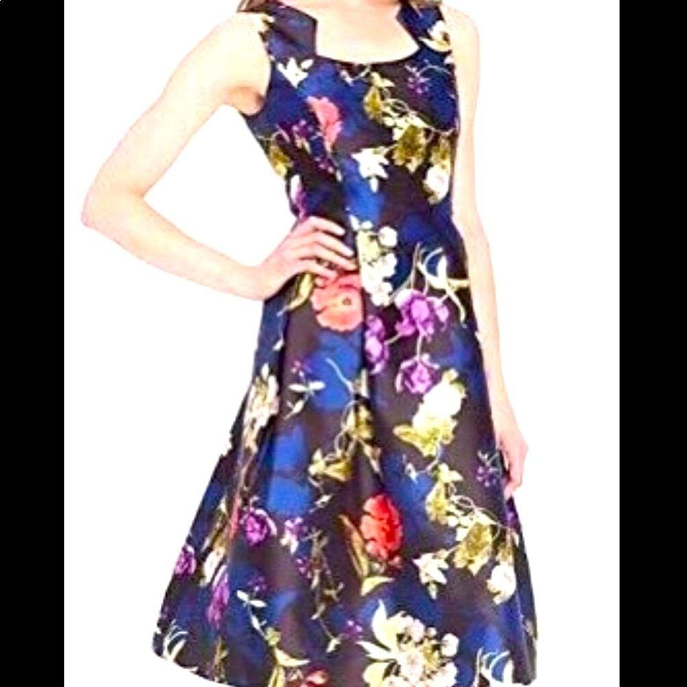 NWT TAHARI SLEEVELESS  FIT & FLARE FLORAL MIDI COCKTAIL DRESS Sz 8/10